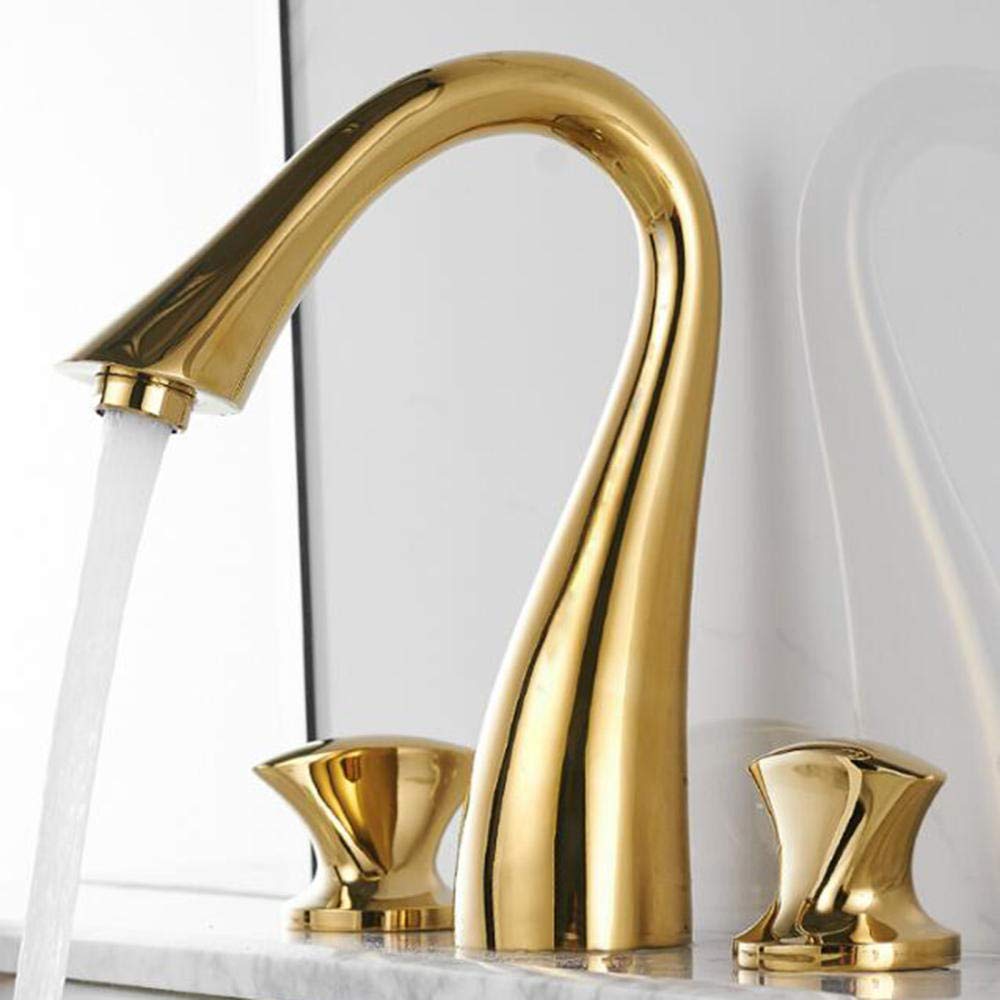 Grifo Lavabo 3 Orificios Oro Latón Doble Manija Frío y Calor Interruptor Independiente Grifos Lavabos