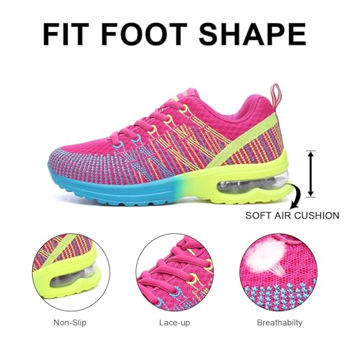 Hitmars Laufschuhe Damen Turnschuhe Luftpolster Sneaker Atmungsaktiv Sportschuhe Leicht Joggingschuhe rutschfest Straßenlaufschuhe Walkingschuhe Fitness Running Outdoor Rot EU 39