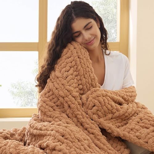 Bedsure Chunky Knit Throw Blanket for Couch - 100% Hand Knitted, ...