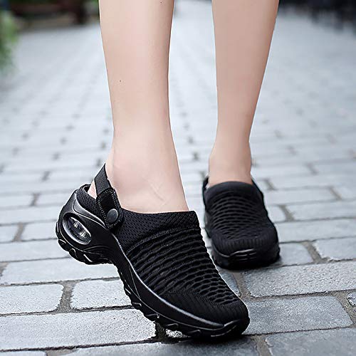 Trsorini Mules Clogs For Women Summer Air Cushion Platform Mesh Mules Sneaker Sandals For Female Lightweight Beach Shoes Outdoor Slippers Walking Shoes Black Size 7.5 #TOP5