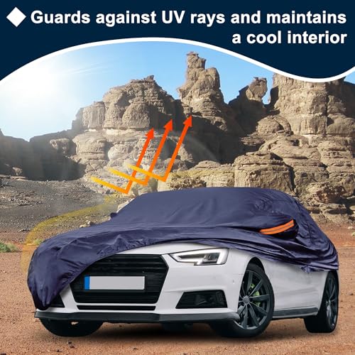 Image of Navy Blue Heavy Duty Waterproof Car Cover for Sedan 185 inch-191 inch - All-Weather UV Protected Outdoor Full Exterior Cover with Sun /Snow /Rain Resistance