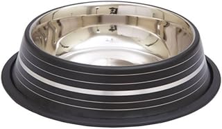 Indipets Matte Black & Silver Non-Tip Anti Skid Pet Food Dish Bowl 64 Ounce