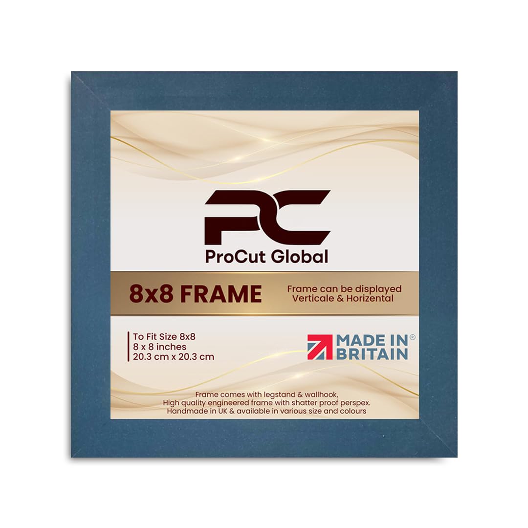 Procut Global 8X8 Navy Blue Picture Frames - Modern Wooden Photo Frame with Shatterproof Perspex for Wall or Tabletop - Perfect for Posters, Certificates, Prints - Sizes & Colors Available