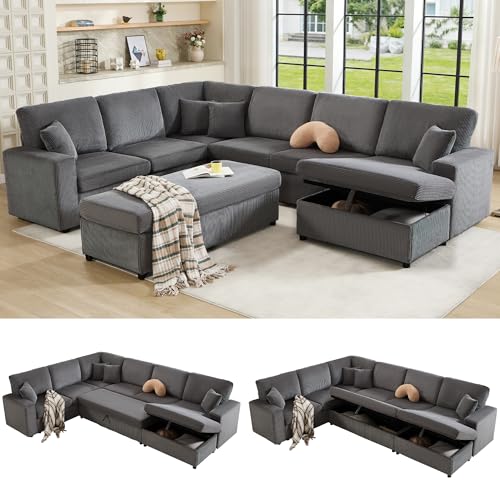 130' Sectional Couches for Living Room, Modular Sectional Sofa, Grey