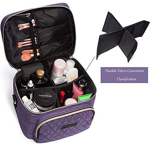 Travel Makeup Bag For Women, Scorila Large Cosmetic Case Organizer Fits Bottles Vertically, Toiletry Bag With Adjustable Dividers And Brush Holder, Portable Storage Bag With Strap For Girls, Purple #TOP4