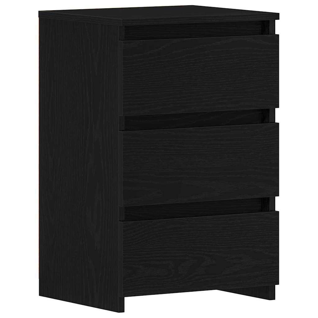 Table de nuit rustique chêne noir 3 tiroirs | Bout de canapé compact