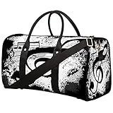 Travel Duffel Bag, Black Music Note Sports Tote Gym Bag Foldable Weekender Bag Workout Bag Carry on Luggage Handle Bag Overnight Shoulder Bag for Women Men