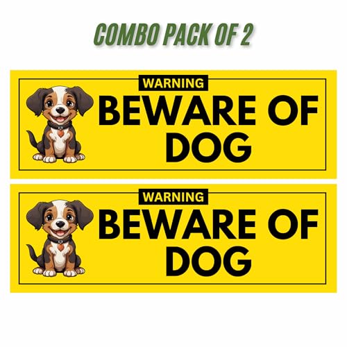 Image of Beware Of Dog Sign Sticker 20.5 x 7 CM (Pack of 2) | Peel & Stick Warning Board with Corner Holes | Indoor & Outdoor Safety Sign for Home, Gate, Wall, Fence (Beware Of Dog, Small - 20.5 X 7 CM)