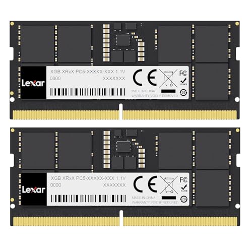 Lexar SODIMM 32gb Kit (2x16GB) DDR5 RAM 5600MHz, 262-Pin computadora portátil, DRAM Juegos de Alto Rendimiento Memoria computadora portátil/Mini-PC Intel NUC Todo en uno, 1.1V, CL46-45-45-90