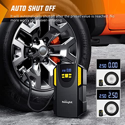 Image of Nilight Tire Inflator Portable Air Compressor 12VDC Car Air Pump 150PSI Digital Tire Pressure Gauge Auto Shutoff Tire Pump for Car SUV Motorcycle Bicycle ATV, 2 Year Warranty