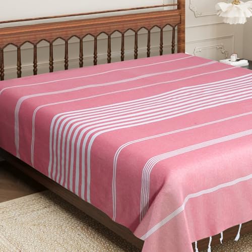 Image of Handmade Double Bedsheet 210 TC | Without Pillow Cover | Handloom Cotton Bedsheets for Double Bed | Double Bedsheet for Summer (Size 90X100 Inches, 7.5 x 8.3 Feet (Light Mauve, King Size)
