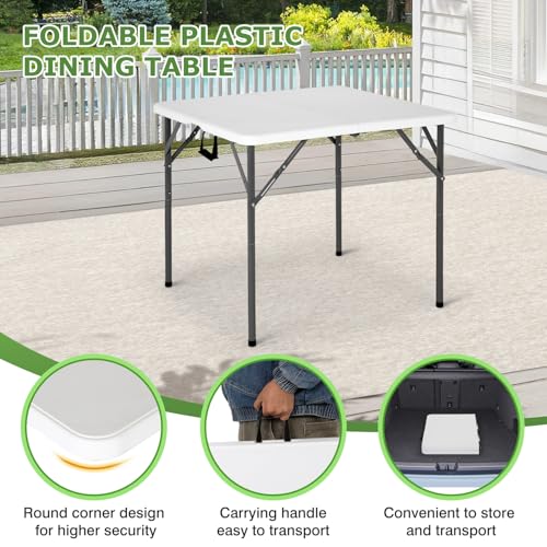 BestOffice Outdoor 34" Folding Card Table Plastic Table Portable Square Height Dining Table Perfect for Picnics,Parties,Party and Camping, White