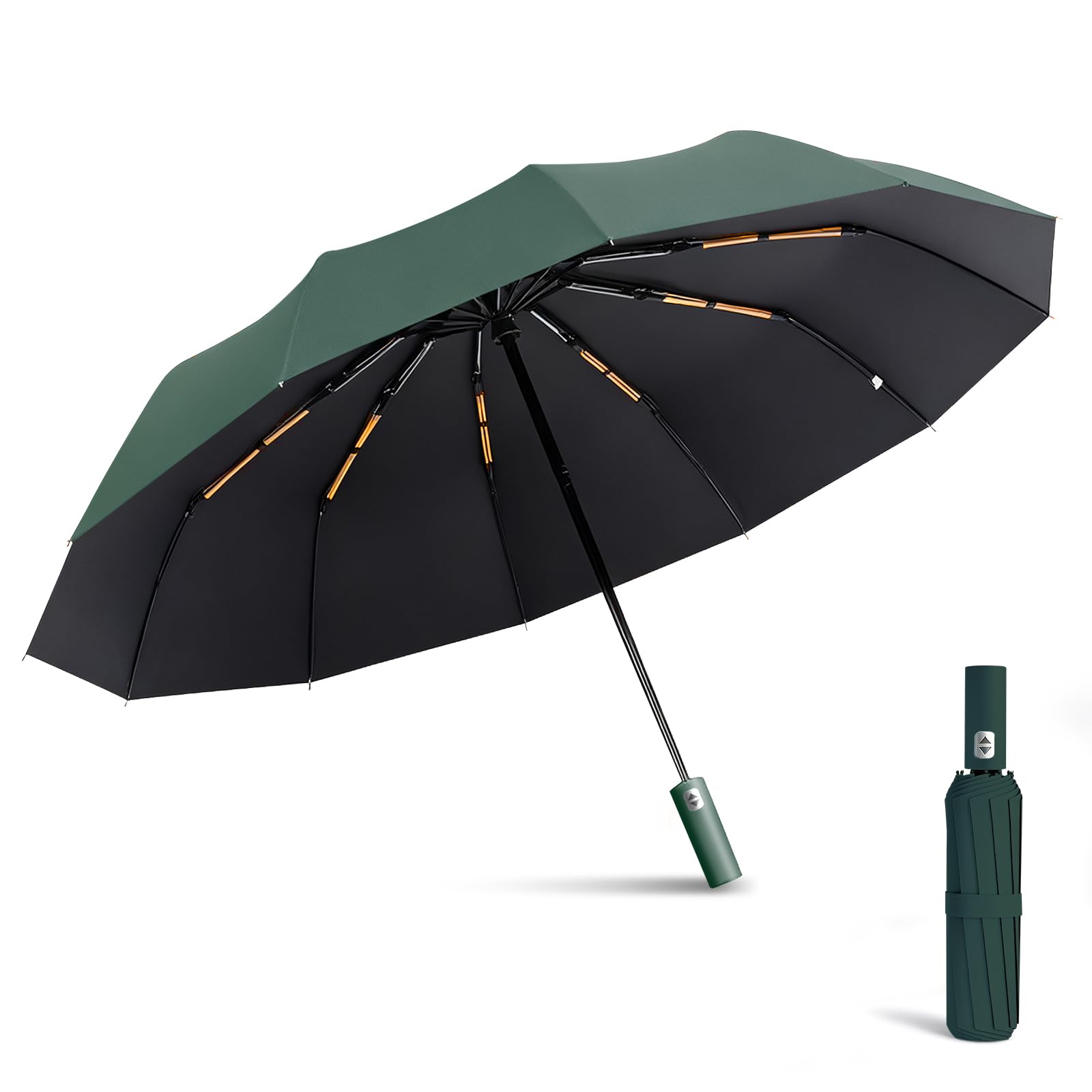 Exquisgoods 24K Sturdy Frame Windproof Umbrella Compact Automatic Travel Umbrella for Women & Men (Green)
