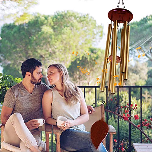Image of Metal Tubes Wind Chimes Bells - Outdoor Memorial Sympathy Chimes with 6 Tubes & Hook (Gold)
