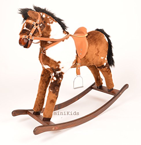 ALANEL Cheval à bascule Indiana Dark, cadre solide en bois massif, fabriqué à la main, L : 105 cm, l : 31 cm, H : 79 cm, pour enfants à partir de 3 ans, unisexe