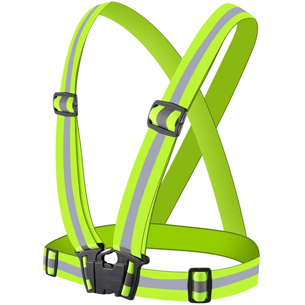 Adjustable Reflective Vest, High Visibility Vest Straps Lightweight Reflector Safety Straps Adjustable Reflective Gear for Night Running, Jogging, Outdoor Sports, Yellow-Green