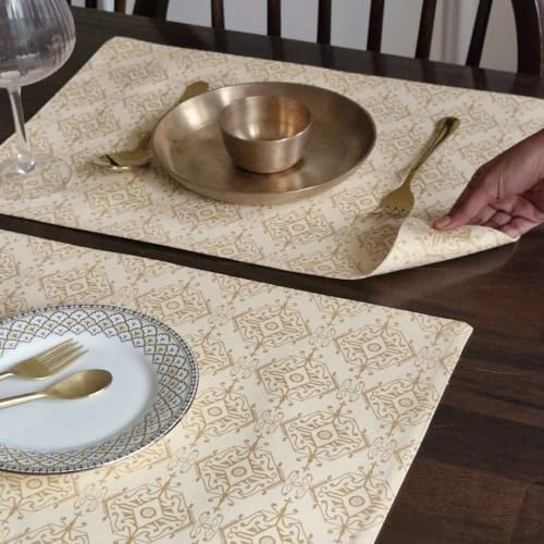 Image of THE YARD HOUSE Placemats - Reversible & Wipeable Cotton Placemats (Golden Citrine, Set of 6)