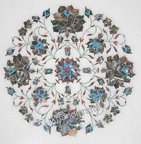 24 X 36 Inches Shiny Multicolor Stones Inlaid Coffee Table Top White Marble Rectangle Shape Patio Table From Indian Vintage Art And Crafts #TOP2