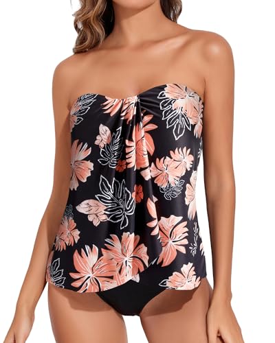Image of Tempt Me Two Piece Tankini Bathing Suits for Women Halter Bandeau Swim Top with Bottom Flyaway Tummy Control Swimsuit