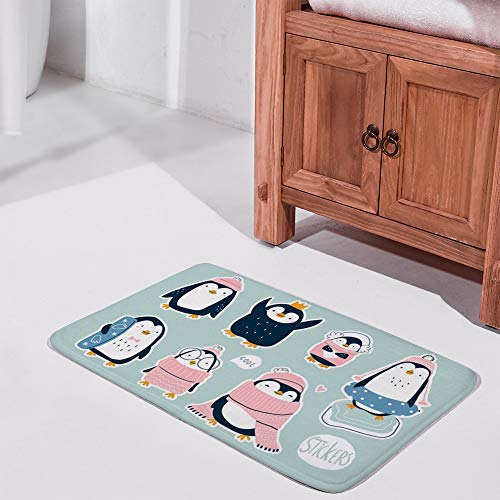 Tapis de bain antidérapant pingouins Ruchen en velours corail premium