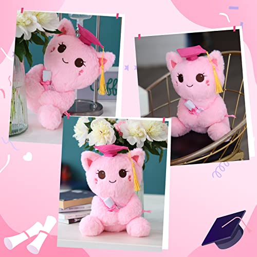 2023 Graduation Cat Plush Cat Stuffed Animals, Cute Pink Cat Plushie With Graduation Hat, Kawaii Stuffed Cat Toys, Soft Stuffed Animals Cat Plush Cat Doll For 2023 Graduation Decorations Gifts… #TOP3