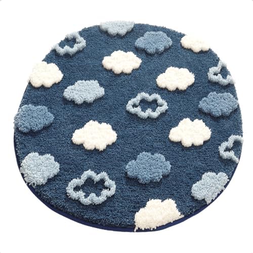 Cute Blue Area Rug, Funny Clouds Area Mats, Shaggy High Pile Non Slip Soft Absorbent Washable, Bedroom Bedside Bathroom Kids Gaming Nursery Room Rugs Home Decor Rug (Clouds, 40" x 40") image 4