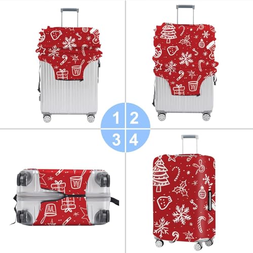 Image of Red Christmas Luggage Cover - Snowflake & Candy Cane Suitcase Protector, Holiday Travel Luggage Sleeve, Stretchable & Waterproof,M