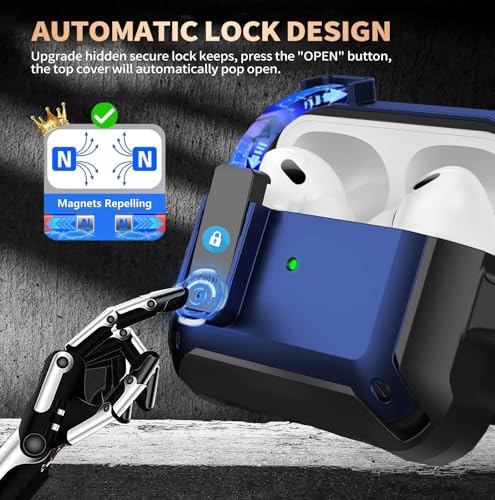 Image of Olytop for Airpods Pro 3 Case with Magnetic Automatic Lock, Rugged Apple Airpods Pro 3rd Generation Cover 2025, Armor Shockproof iPod Pro3 Gen Protective Shell with Carabiner&Cleaner kit, Black /Blue