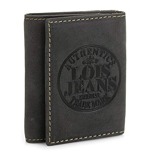 Preisvergleich Produktbild Lois - Geldbörse Brieftasche Brieftasche aus echtem Leder Kartenhalter. Zwei unabhängige Fächer. Einer für Münzen und EIN Anderer für Banknoten 12307, Color Schwarz