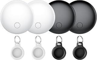 Air Tracker Tags 4-Pack, Item Finders Work for Apple Find My APP(iOS Only) Tracker Tags for Keys, Luggage, Backpack etc,Replaceable Battery Last 1 Year, IP67 Waterproof Round Tag with Holder Keychain