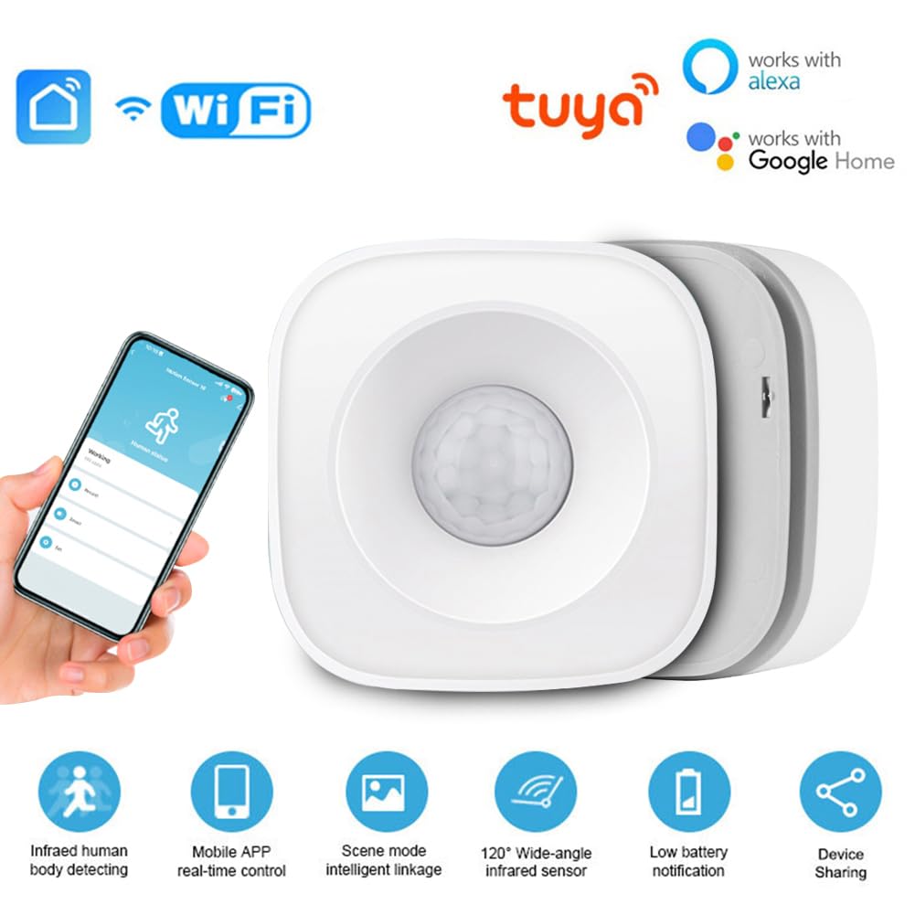Smart Motion Sensor,WiFi/ZigBee PIR Motion Sensor Wireless Infrared Detector Security Burglar Alarm Tuya/Smart Life APP Control Compatible (WiFi Version)