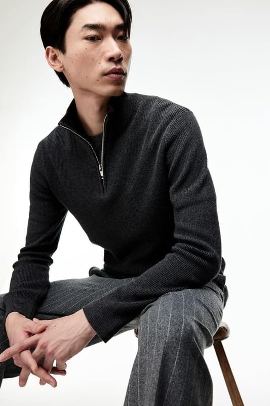 Image of Solid Half Zipper Long Sleeve Winter Wear Pull On Sweatshirt for Mens