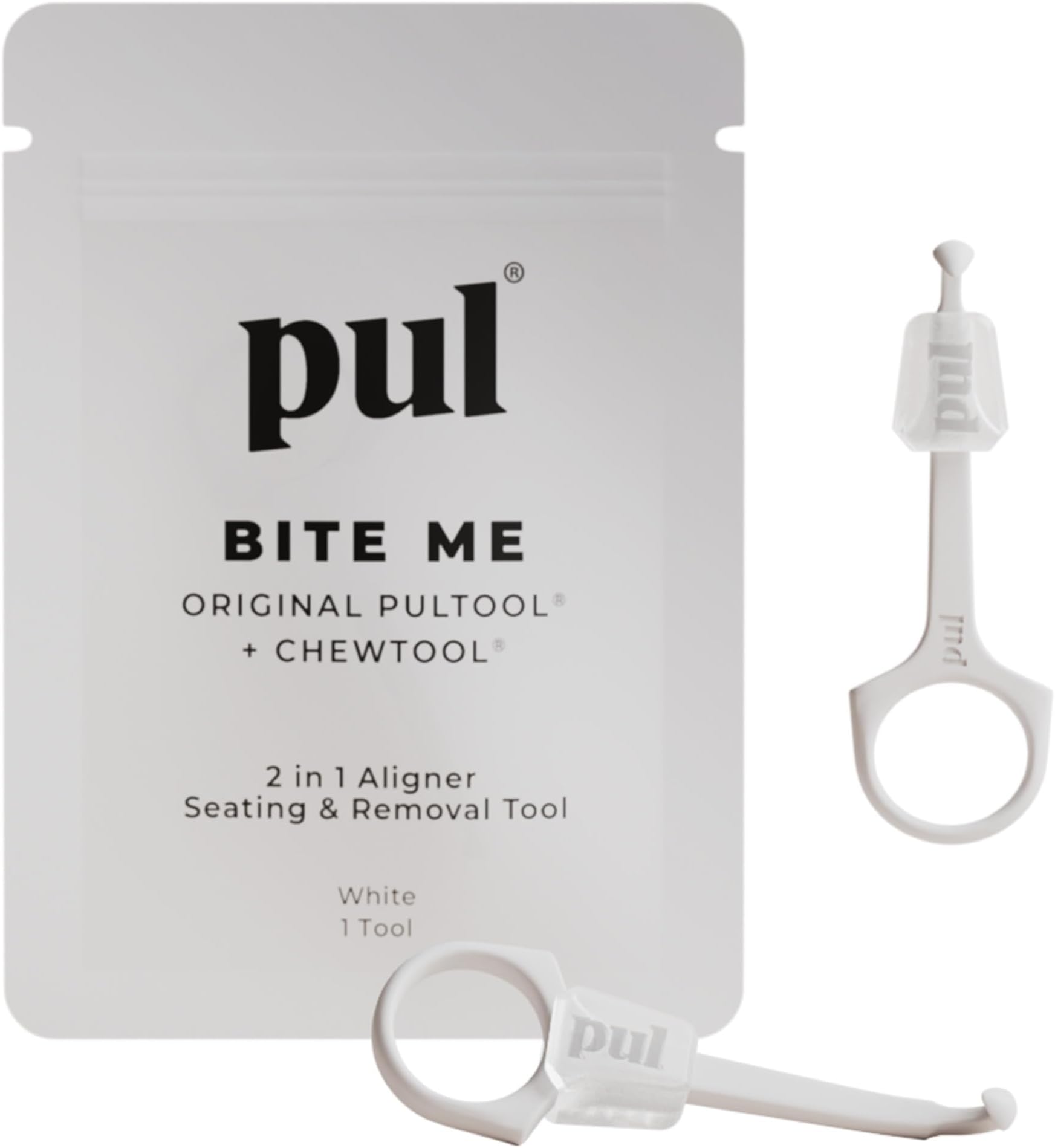 PUL Pack of 2 2-in-1 Invisalign Chewies and Aligner Removal Tool for Clear Aligners, Retainers and Trays - Reusable Invisalign Accessory with Chewy and Remover Hook - Travel Size Seating Tool - White