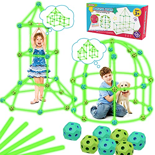 Upgraded Fort Building Kit, 130pcs Glow in The Dark Toys STEM Kids Toys for 6 7 8 9 Year Old Boys Girls Building Toys Indoor Outdoor Toys for Kids Christmas Birthday Gifts for Kids