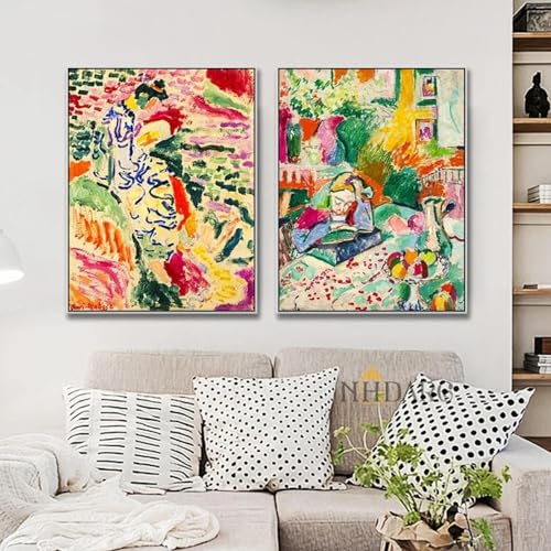 Décoration murale Henri Matisse coloré : 2 affiches toiles abstraites scandinaves 35x50 cm
