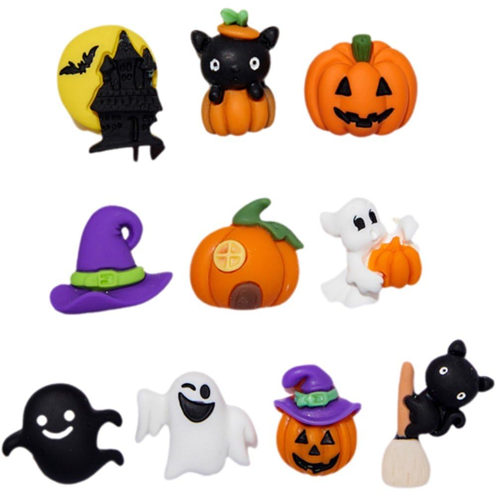 Sanfly Halloween Resin Charms 40Pcs Kawaii Colorful Flatback Ornaments Cat Pumpkin House Ghost Cabochons For Diy Hairpin Figurine