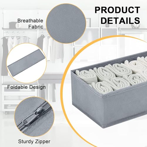 Image of FLYNGO Non-Woven Foldable Drawer Organizer Clothes Organiser For Wardrobe, Closet Cubes Storage Box Socks, Bra, Tie, And Scarves, Set Of 4 (Greyclothing)