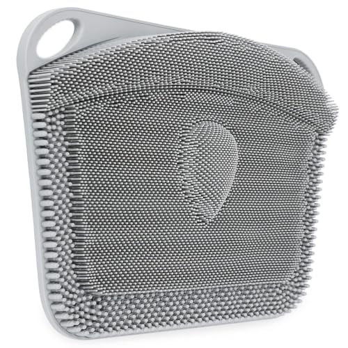 FREATECH Large Shower Foot Scrubber Mat, Silicone Foot Cleaner Brush to Clean, Exfoliate and Massage Feet Without Bending Over, Improve Foot Appearance and Overall Health, Grey - 17.3