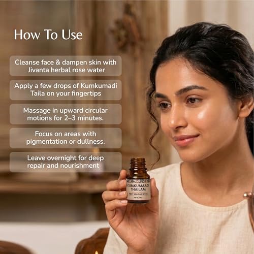 Image of Jivanta Kumkumadi Thailam Face Oil | Ayurvedic Serum with Saffron & Turmeric | Anti-Aging, Pigmentation & Dark Spot Reduction | 5ml