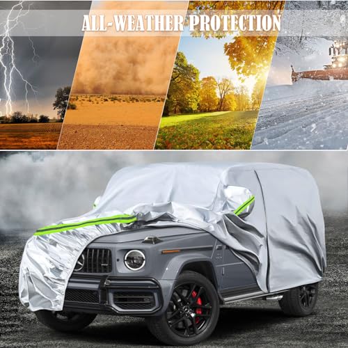 Image of Waterproof Car Covers Replace for 2004-2025 Mercedes Benz G-Class 500 550 650, 6 Layers Silver All Weather Car Cover with Zipper Door & Windproof Bands for Snow Rain Dust Protection