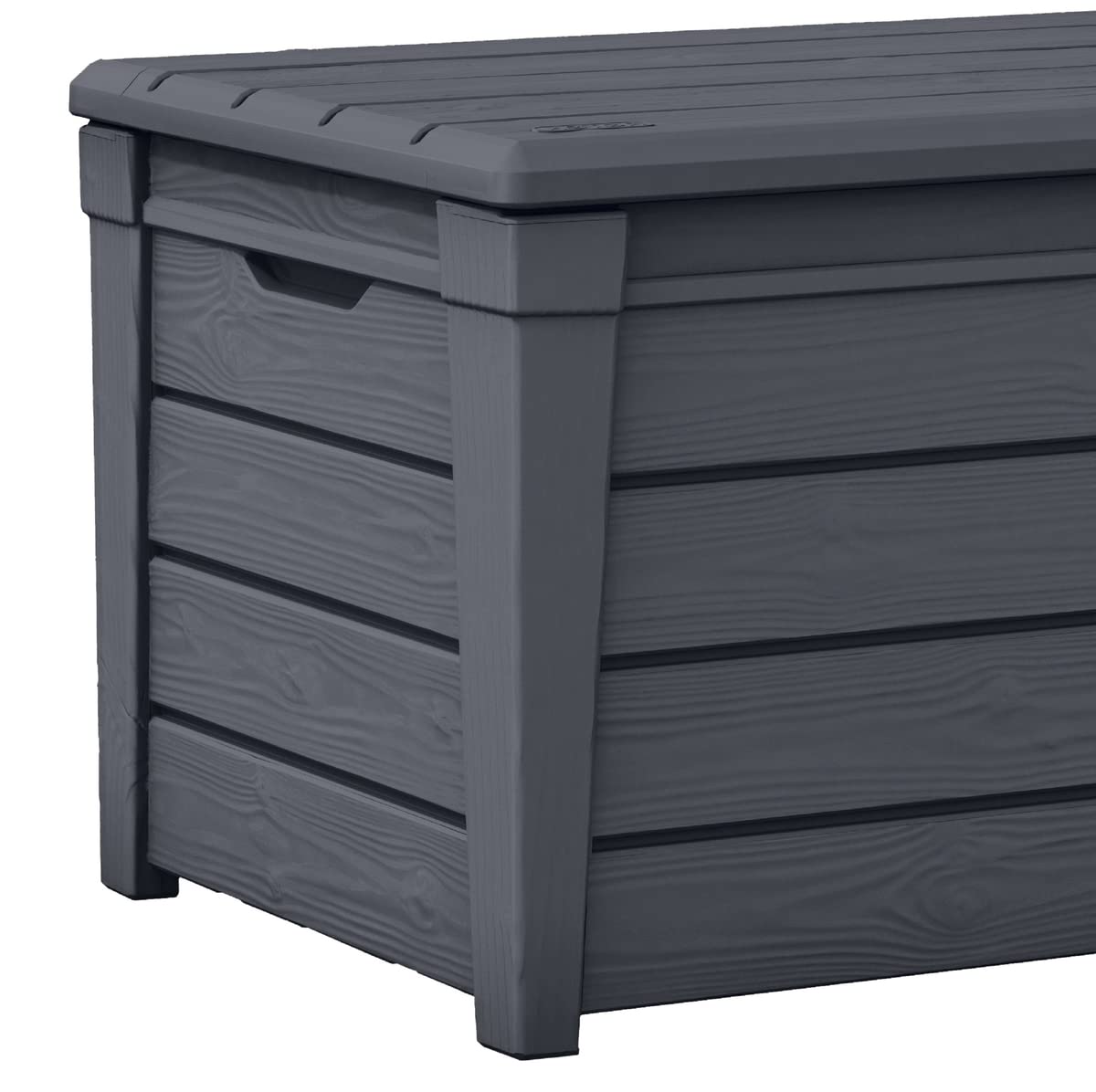 Keter Brightwood Gartenbox 455L - Aufbewahrungsbox mit Sitzfunktion für 2 Personen - Wetterbeständige Terrassenbox in Holzoptik Grau