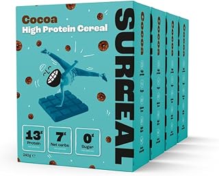 Cocoa - High Protein Cereal - Zero Sugar- Healthy Plant Based Cereal - High in Fibre - Low Carb - Gluten Free - Vegan - 13g of Protein, 0g of Sugar - 240g per Box - 4 Pack (4 x Cocoa)
