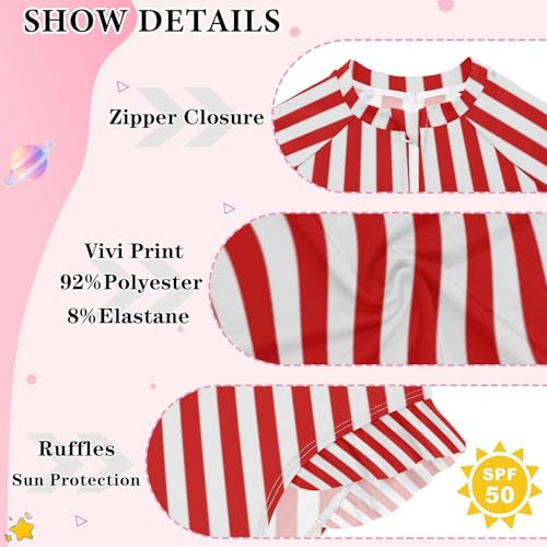Image of CaTaKu Girls Rash Guard Swimsuit Long Sleeve One Piece Bathing Suit UPF 50+ Toddler Kids Zipper Ruffle Swimwear 3-12Y