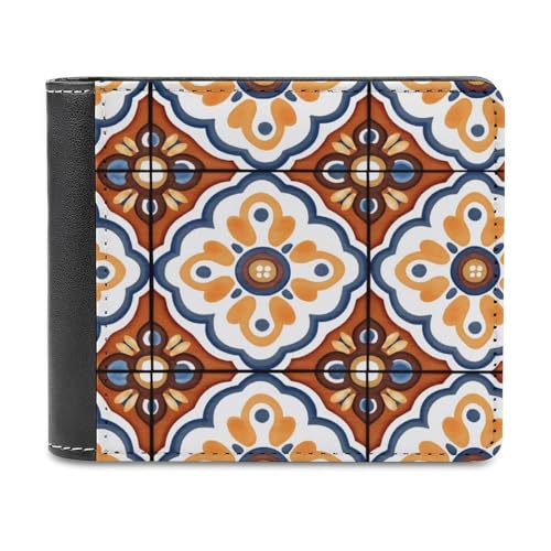 Orange And Blue Geometric Soft PU Leather Bifold Wallet, Coin Purse Credit Pass Case, Durable Card-Holder Slim Billfold for Men Woman Money Storage