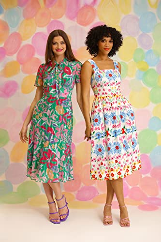 Image of Maggy London Women's Women's Dresses Floral Printed Neck Tie Short Sleeve Midi Dress