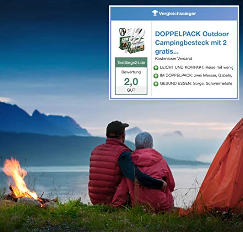 Campingbesteck My Smart Grandpa Doppelpack mit Karabinerhaken und Wetzstein