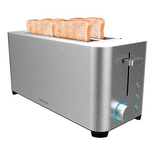 Cecotec Tostadora YummyToast Extra Double. 1400 W, Doble Ranura Larga, 4 Tostadas, Acabado en Acero Inoxidable, 5 Niveles Potencia, 2 Funciones preconfiguradas