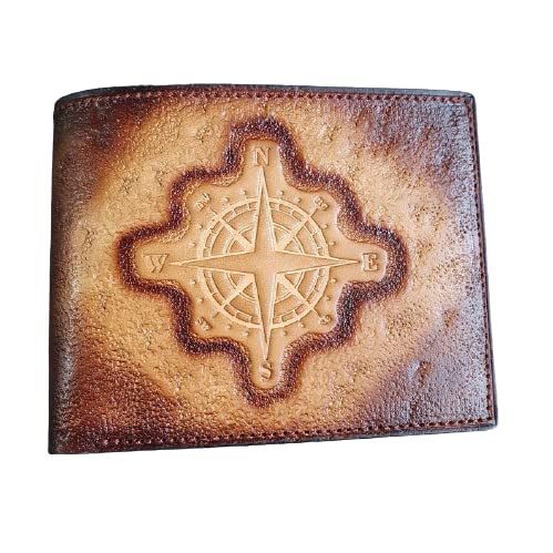Compas, Men's 3D Genuine Leather Wallet, Handmade wallet, Carved wallet, Tooled wallet, Airbrush Art, Biker wallet, Custom wallet, Personalized