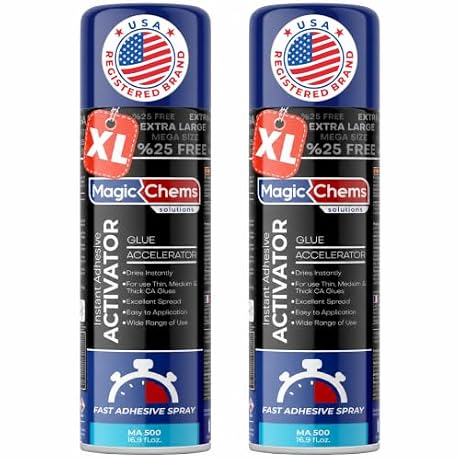 Magic Chems CA Glue Accelerator Spray (2 x 16.9 fl oz), Cyanoacrylate Super Glue Accelerator Spray, Adhesive Activator, CA Glue Activator (2 Pack)