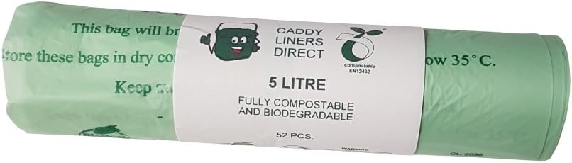 5 Litre x 52 BioBag Compostable Biodegradable Kitchen Food Waste Caddy Bin Liner Bags - Certified EN13432 5L-50